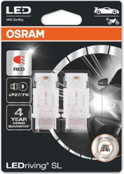 Лампа LEDriving 1.4W W2.5x16d P27/7W красный к-т 2шт. OSRAM 3157DRP